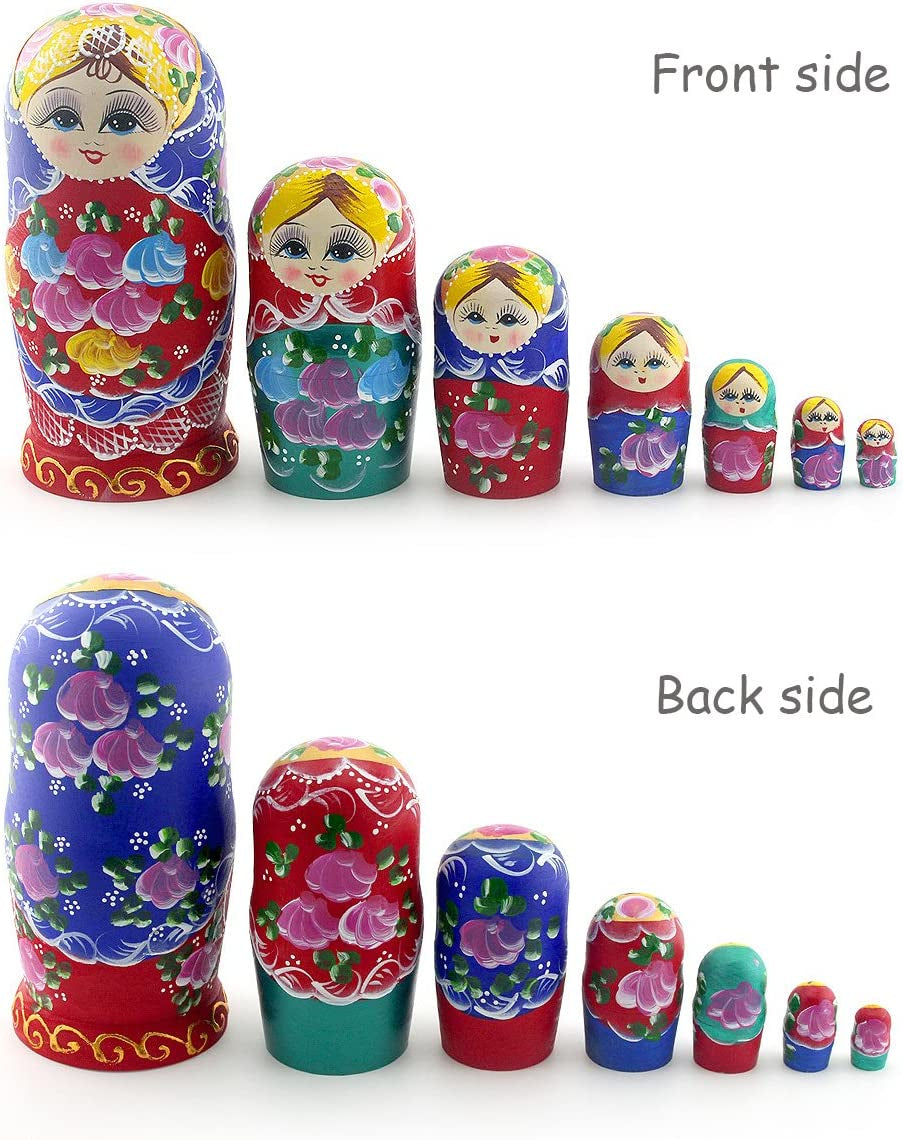 Russian Nesting Dolls Wood Matryoshka Stacking Set of 7 Handmade Toys for Children Kids Adults Easter Mother'S Day Birthday Christmas Halloween Home Room Decoration Gift