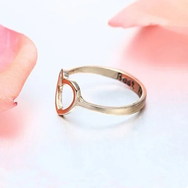 18K Gold Heart Shaped Hollow-out Ring Silver/Rose Gold Letter Rings for Best Friend Sz 6-10