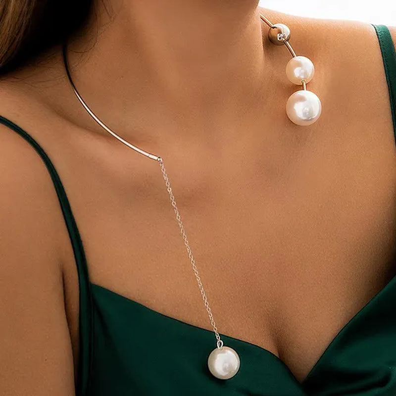 1Pcs Pearl Choker Necklace Elegant Big White Imitation Pearl Choker Necklace Clavicle Chain Fashion Necklace for Women Wedding Jewelry Collar