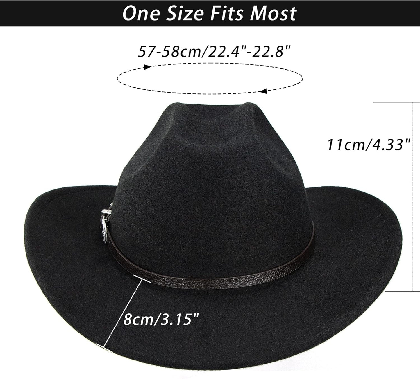 Western Cowboy Hat for Men Women Classic Fedora Hat with Buckle Belt (Size:M-L)