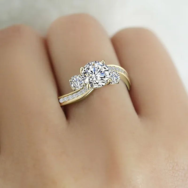 “The Story Of Us” Round Cut Pave Three Stone Accent Promise Bridal Engagement Wedding Anniversary Diamond Band Ring