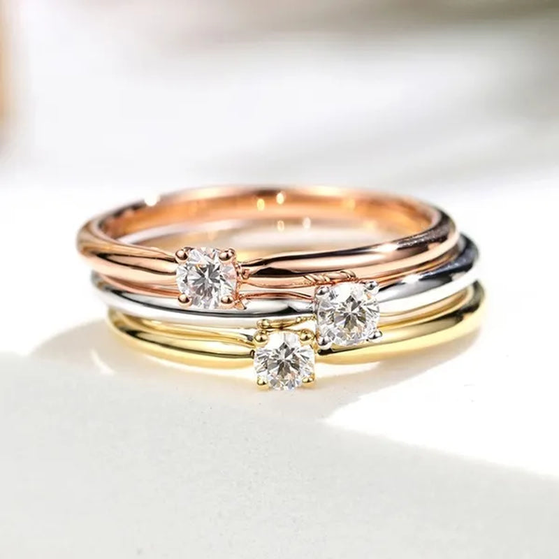 Women Fashion Cute 18k gold platedand 925 Sterling Silver Small Diamond Gemstone Rings Wedding Engagement Party Ring Jewelry