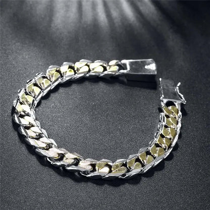 925 Sterling Silver Gold Color Exquisite 10mm Chain Bracelet for Women and Man Wedding Engagement Party Jewelry