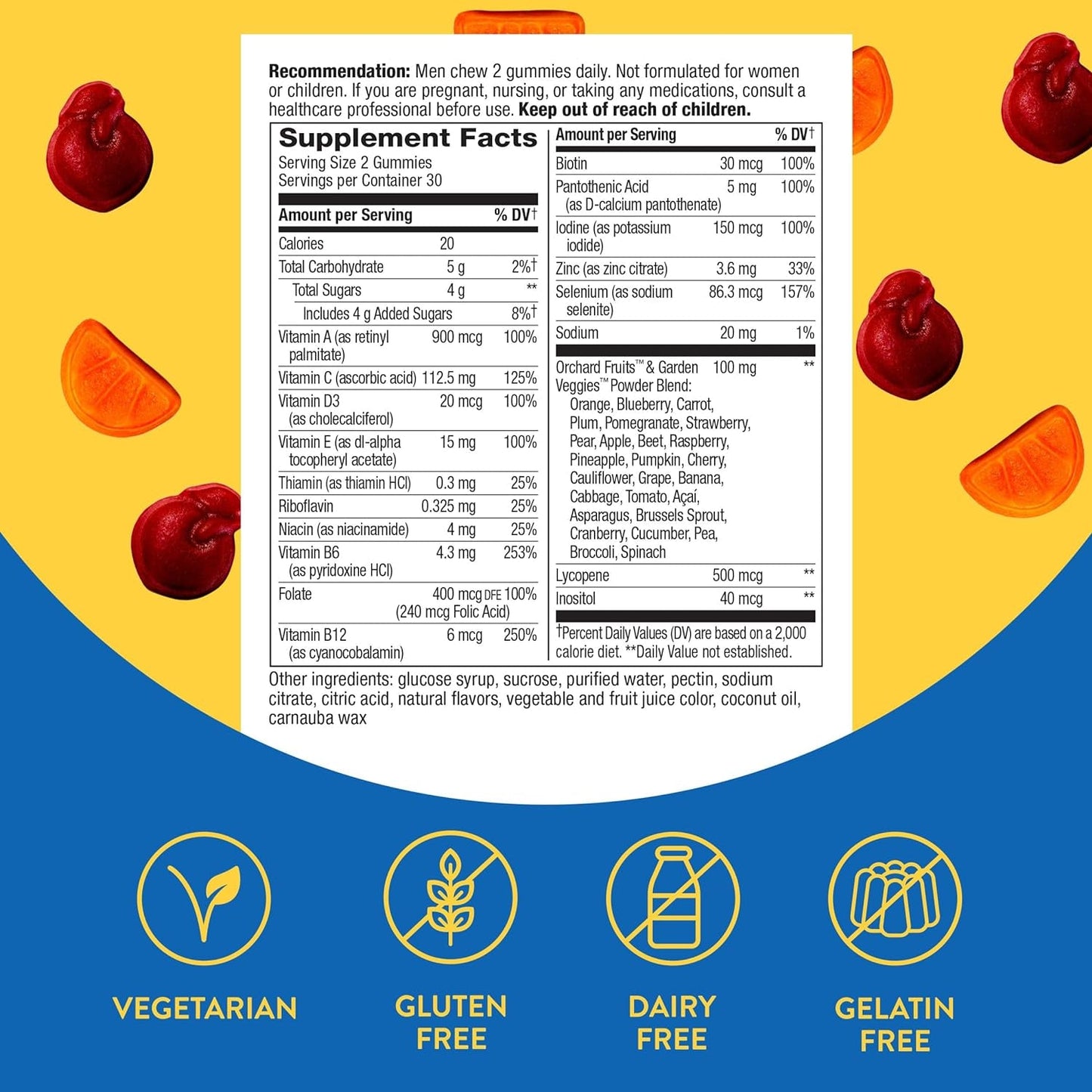 Alive! Men'S Daily Gummy Multivitamin, Supports Energy Metabolism*, Muscle Function*, B-Vitamins, B-Vitamins, Gluten-Free, Vegetarian, Fruit Flavored, 60 Gummies (Packaging May Vary)