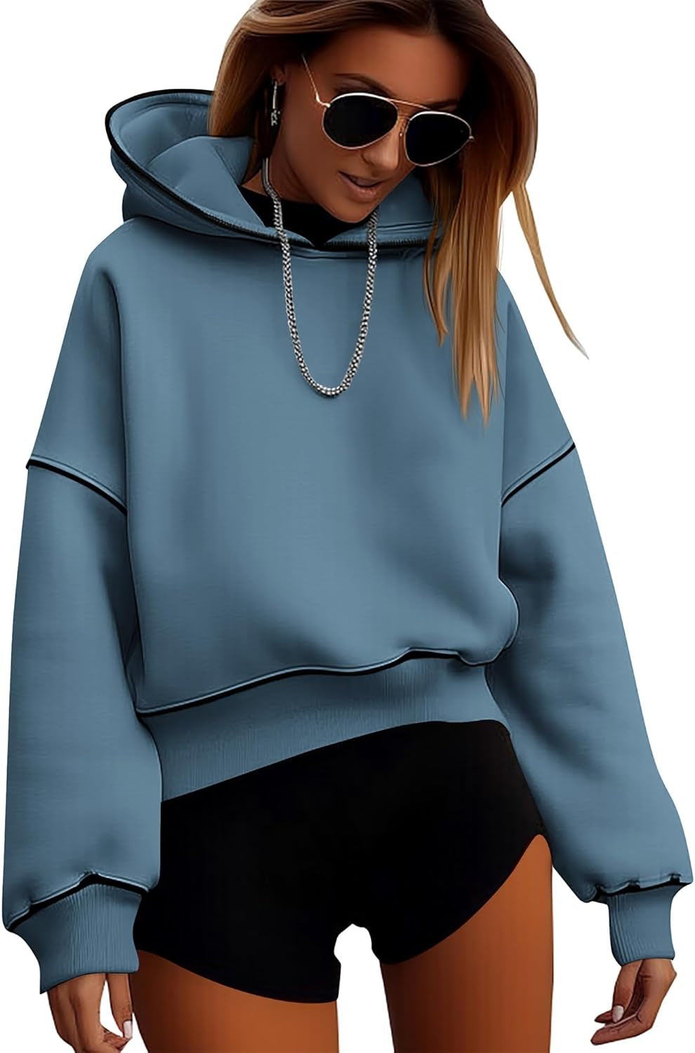 Women'S Casual Sweatshirt 2024 Fall Winter Clothes Long Sleeve Loose Fit Cropped Y2K Pullover Hoodies