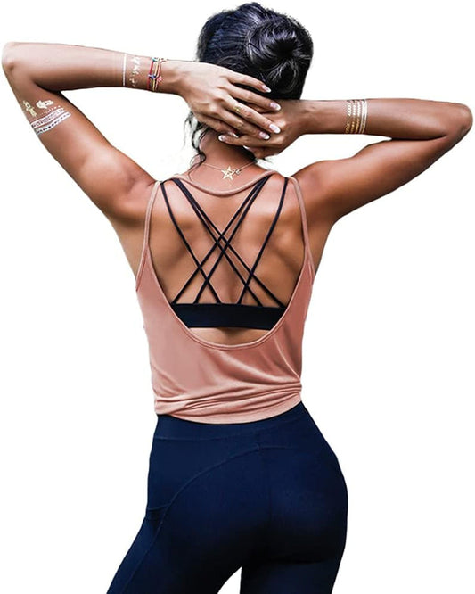 Womens Summer Workout Tops Sexy Backless Yoga Shirts Open Back Activewear Running Sports Gym Tank Tops