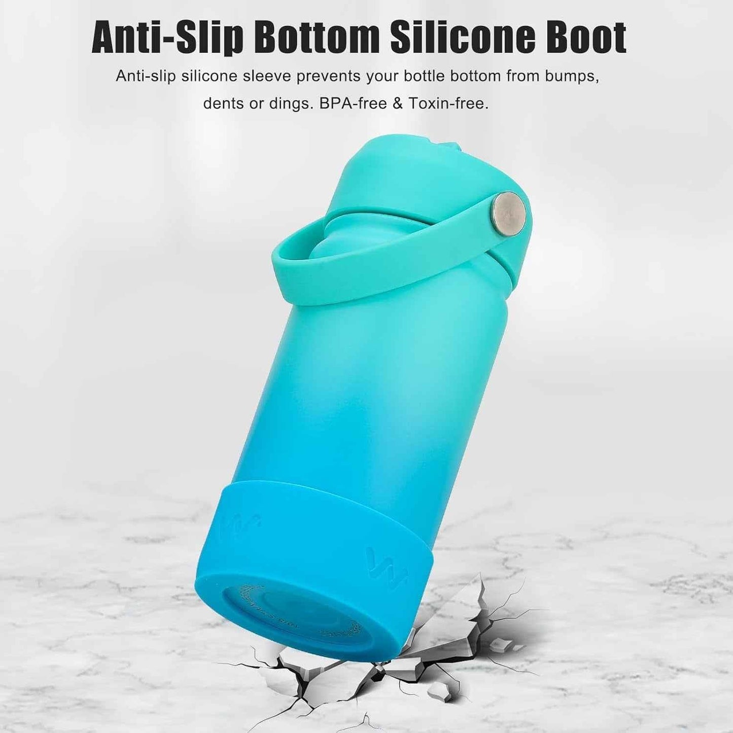 Kids Water Bottle with Boot, Insulated Stainless Steel Wide Mouth Metal Water Bottle with Leakproof Straw Lid for School, Girls, Boys