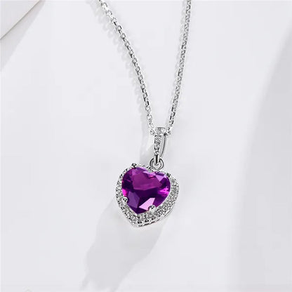 Women's Birthstone Necklace Ruby/Sapphire/ Amethyst Jewelry 925 Sterling Silver Chain Love Heart Pendant Crystal  12 Month Birth Stones Pendant for Women Girls, 誕生石,pierre de naissance,Valentines gift