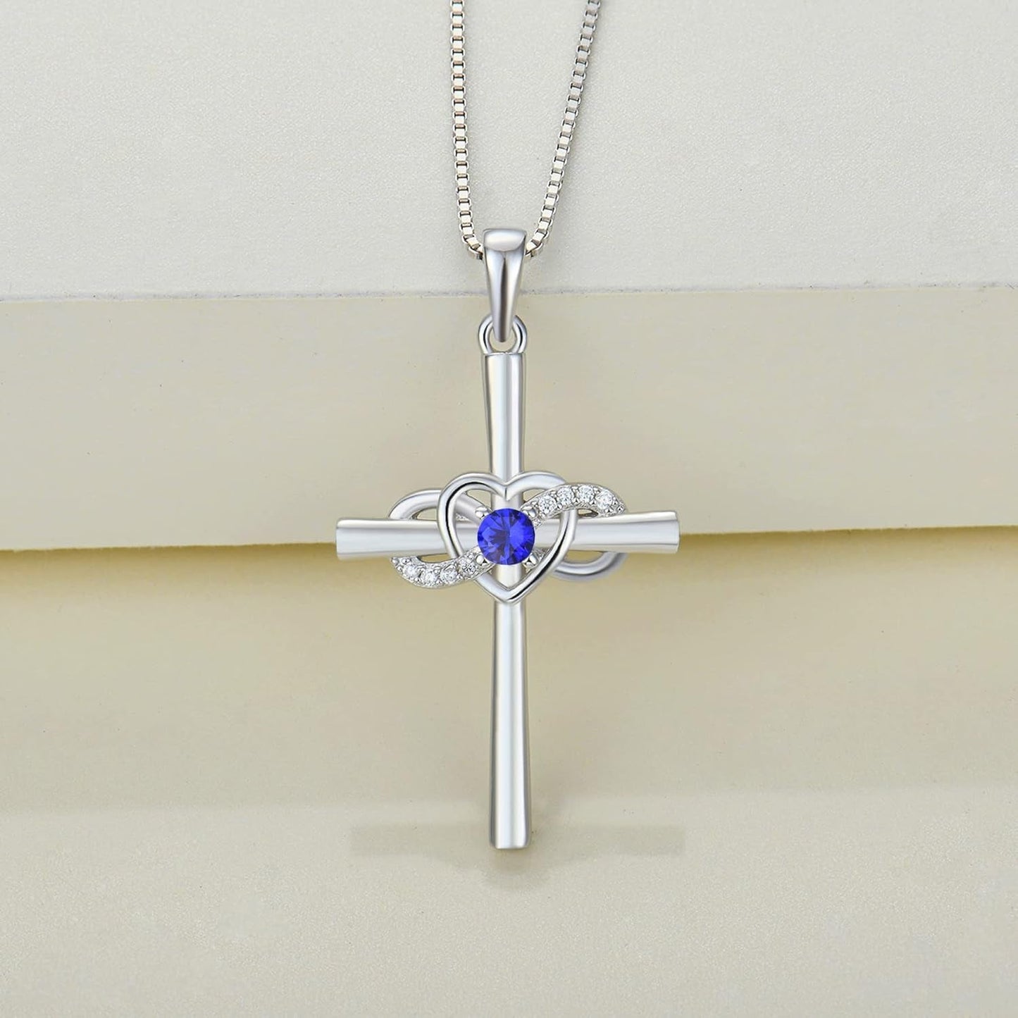 Women'S Cross Necklace Sterling Silver Infinity Heart Crucifix Pendant Birthstone Criss Jewelry