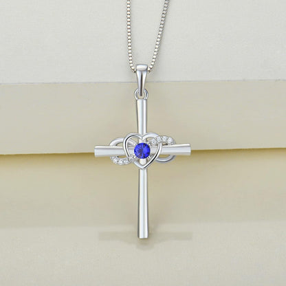 Women'S Cross Necklace Sterling Silver Infinity Heart Crucifix Pendant Birthstone Criss Jewelry