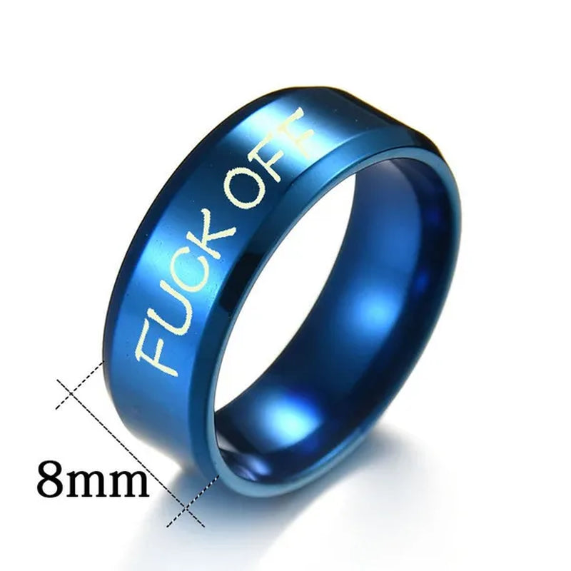 Fuck off Retro Steel Ring Black Silver Tone Male Simple Rings Jewelry Accessories Gifts
