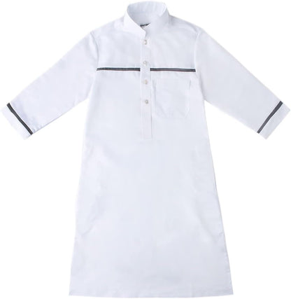 Kids Boys Muslim Thobe Long Sleeve Islamic Arabic Kaftan Robe Middle East Dubai Prayer Outfit with Pocket