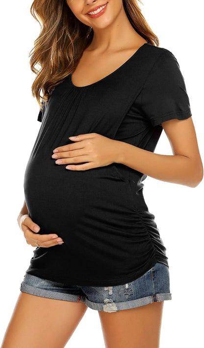 Women'S Nursing Tops for Breastfeeding 3 Pack Maternity Shirts Double Layer Pregnancy Clothes Postpartum Tee Shirt