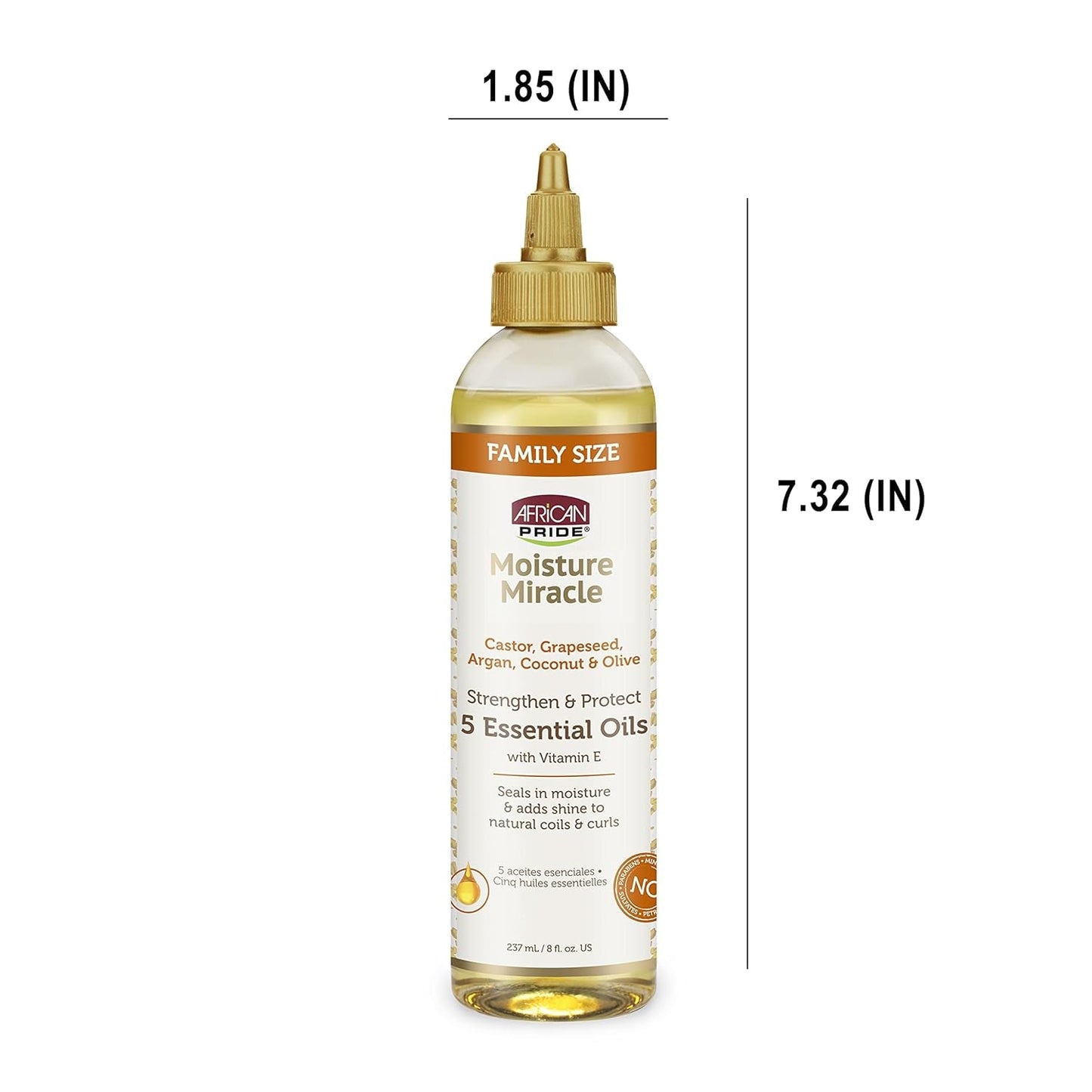 Moisture Miracle 5 Essential Hair Oils - Contains Castor, Grapeseed, Argan, Coconut & Olive Oil, Seals in Moisture & Adds Shine to Hair, Vitamin E, 8 Oz