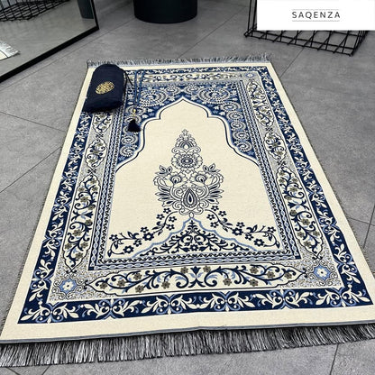 Prayer Rug - Muslim Prayer Rug - Prayer Mat Travel Bag and Prayer Beads - Muslim Gifts for Men Women and Kids (Darkblue 2