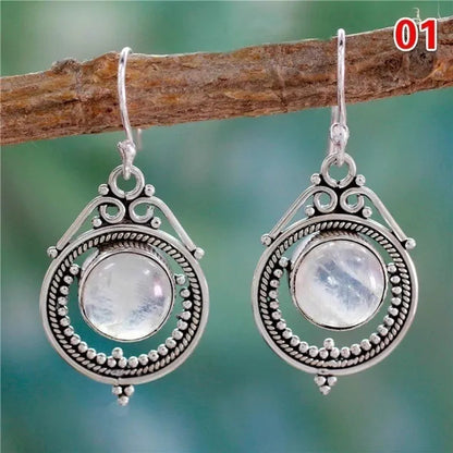 12Styles Vintage Earrings Rainbow Moonstone Earring Amethyst&Peridot&Pearl Dangle Earrings for Women Wedding Bridal Jewelry Gifts