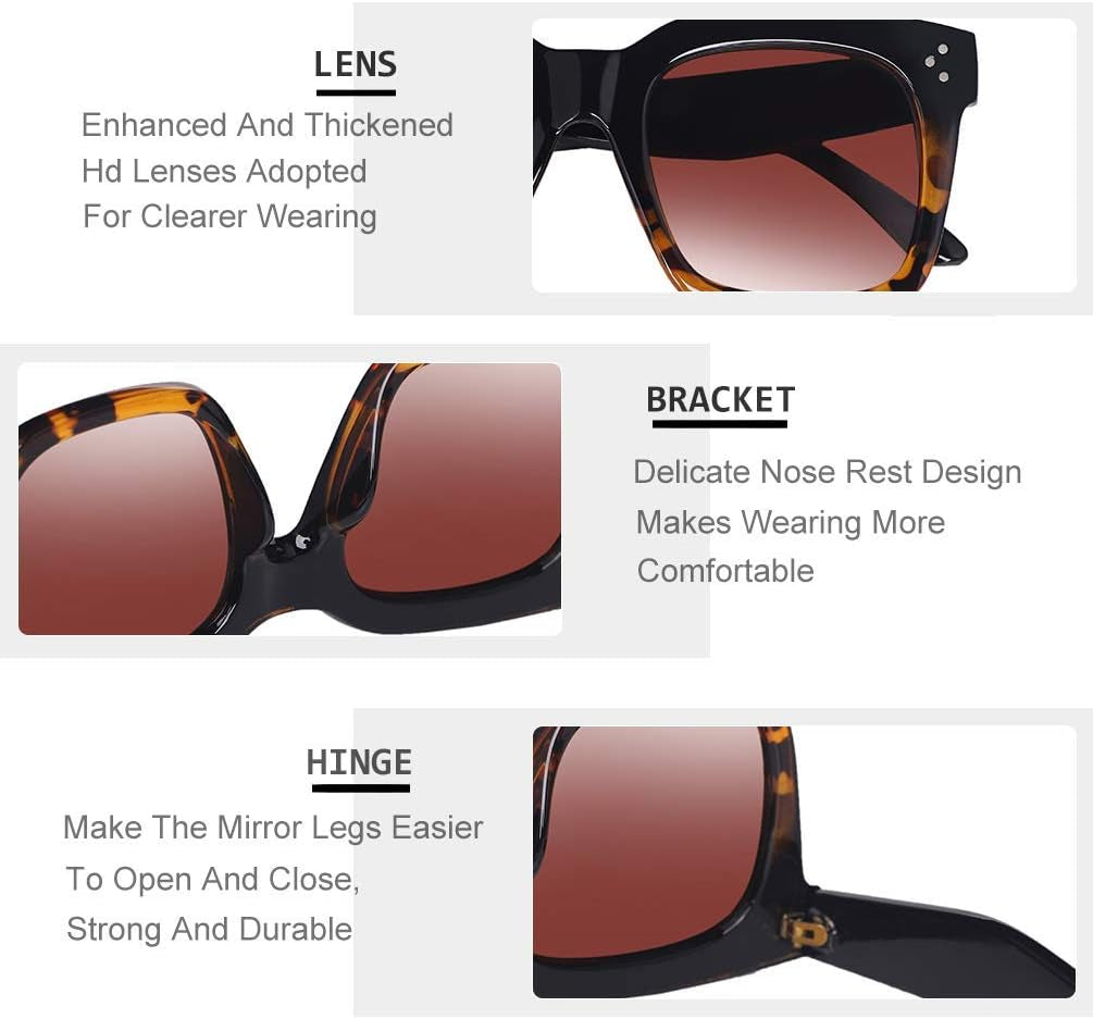 Vintage Women Oversized Sunglasses Designer Luxury Square Sun Glasses UV400 Protection Flat Lens