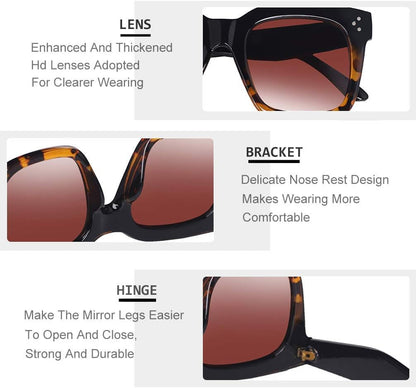 Vintage Women Oversized Sunglasses Designer Luxury Square Sun Glasses UV400 Protection Flat Lens