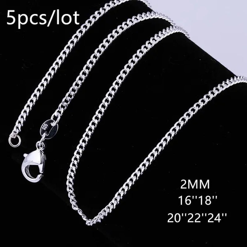 Wholesale Price High Quality 5pcs/lot New Silver Color 2mm Classic Curb Chain Necklace For Women Wedding Engagement jewelry Men's Fashion Side Chain Bijoux