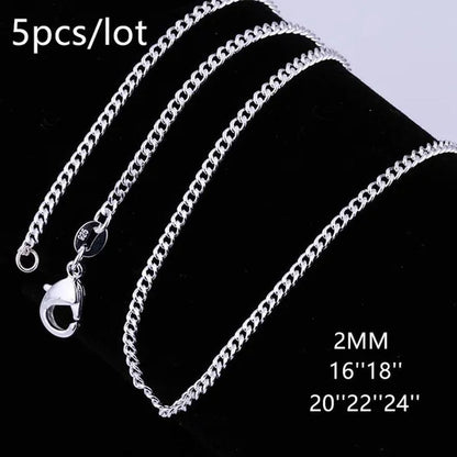 Wholesale Price High Quality 5pcs/lot New Silver Color 2mm Classic Curb Chain Necklace For Women Wedding Engagement jewelry Men's Fashion Side Chain Bijoux