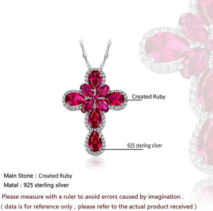 Womens Gemstone Cross Pendant Necklace 925 Sterling Silver Created Ruby Peridot Religious Christian Jesus Jewelry Water Wave Chain 18+2 Inches