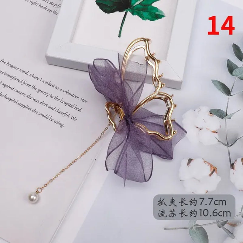 Bow Ribbon Pearl Pendant Tassel Hair Claw Hair Accessories Headdress Metal Grab Clip Hair Clip Shark Clip