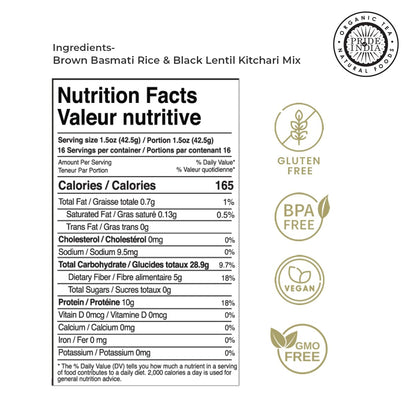 '- Indian Brown Basmati Rice & Lentil Kitchari Mix - Protein Superfood, 1.5 Pound Jar