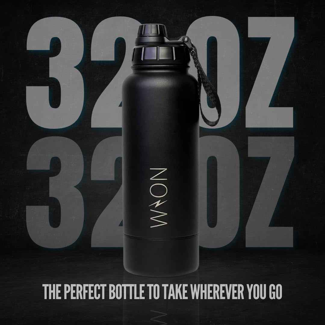 WON Stainless Steel Insulated Water Bottle with Storage Compartment for Pills, Dog Food, Snacks, Keys, Cash and Valuables - 32Oz Metal Vacuum Flask for Cold & Hot Drinks - Diversion Safe Water Bottle