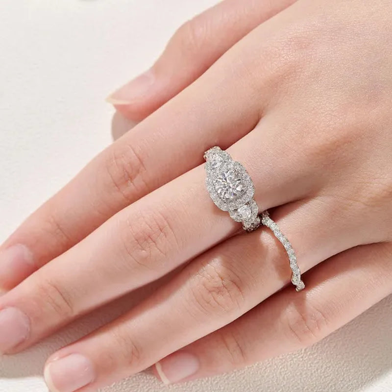 Newshe 1.5 Carats AAAAA Cubic Zircoina Wedding Engagement Ring Sets for Women Jewelry Gift 925 Sterling Silver Sz 4.5-13