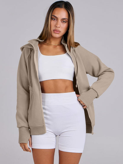 Womens Zip up Hoodies Fleece Jackets Long Sleeve Sweatshirts Pockets Casual Fall Fashion Preppy Outfits Y2K Clothes