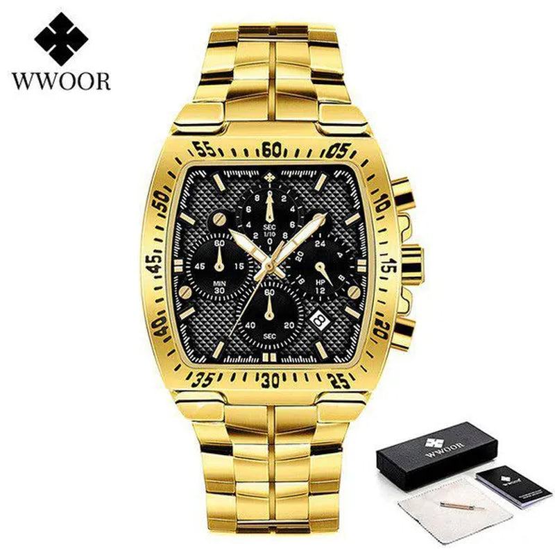 WWOOR New Watch Mens Luxury Square Big Dial Men Watch Waterproof Sports Military Chronograph Quartz Wristwatch Relogio Masculino
