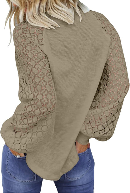 Women’S Long Sleeve Tops Lace Casual Loose Blouses T Shirts