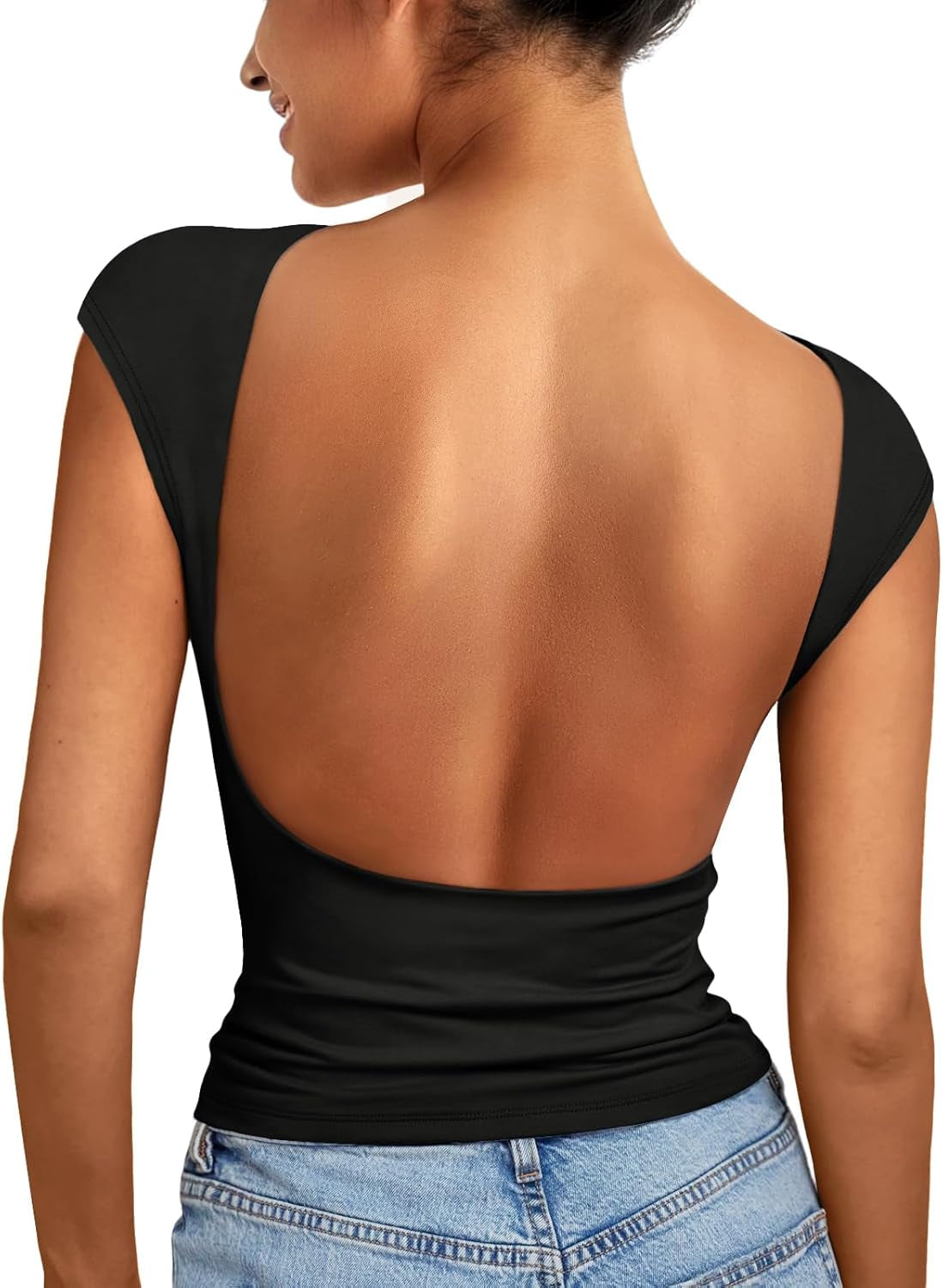 Womens Backless Tops Open Back Shirts Summer Crop Shirts Short Sleeve Cute Clothes Y2K Clothing 2025