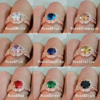 Women's Fashion 18K Gold Plated&925 Silver Plated&14K Rose Gold Plated Bridal  Jewelry White Sapphire Wedding Engagement Ring