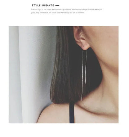 Minimalist Women's Earline Earrings silver-plated Long Chain Earrings, Women's Exquisite Silver Bar Earrings Valentine's Day Gift Engagement Wedding Earrings Gift Jewelry