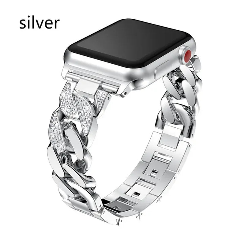 Diamond Stainless Steel Strap for Smart Watch Ultra 2/Ultra 49mm 9 8 SE 7 41mm 45mm 40mm 44mm 38mm 42mm 40mm Girl/Women Ultra-thin Metal Bracelet for Iwatch Serie 6 5 4 3