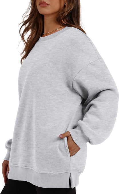 Womens Oversized Sweatshirts Crewneck Long Sleeve Tops Fleece Pullover Fall Fashion Clothes with Pocket