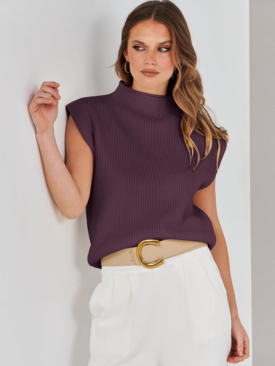 Women'S Mock Neck Sleeveless Sweater Vest Casual Cap Sleeve Knit Pullover Tank Tops 2025 Spring Summer Clothes