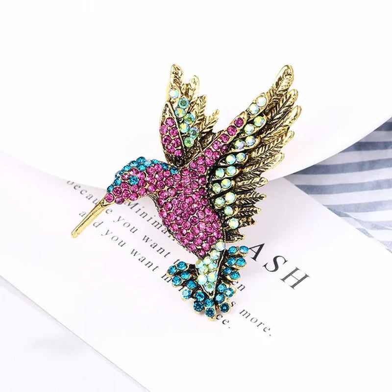 Cute colorful diamond hummingbird brooch silk scarf buckle accessories animal bird brooches party gift