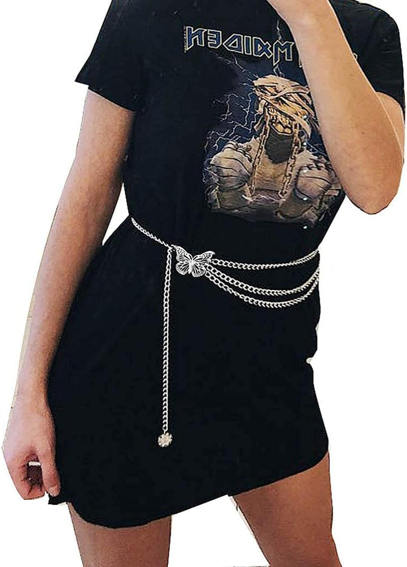 Women Long Tassel Waist Chain Belt Multilayer Body Belly Chain Metal Gold Silver Waist Chain Belt for Women Dress