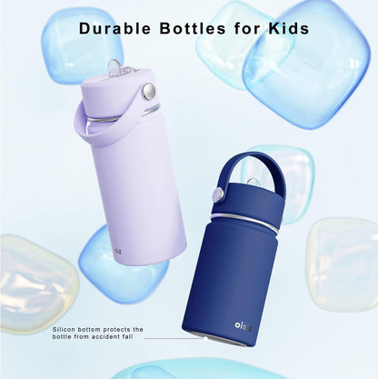 Kids Water Bottle with Straw Lid 14Oz, Vacuum Insulated 316 Stainless Steel Water Bottles for Kids for School, Leakproof Water Bottle, BPA Free and Keep Cold for 24 Hours