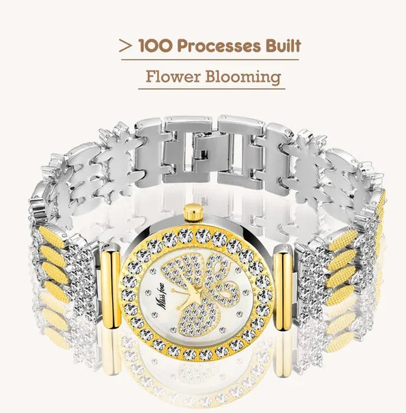 Butterfly Women Watches Luxury Brand Big Diamond 18K Gold Watch Waterproof Special Bracelet Expensive Ladies Wrist Watch