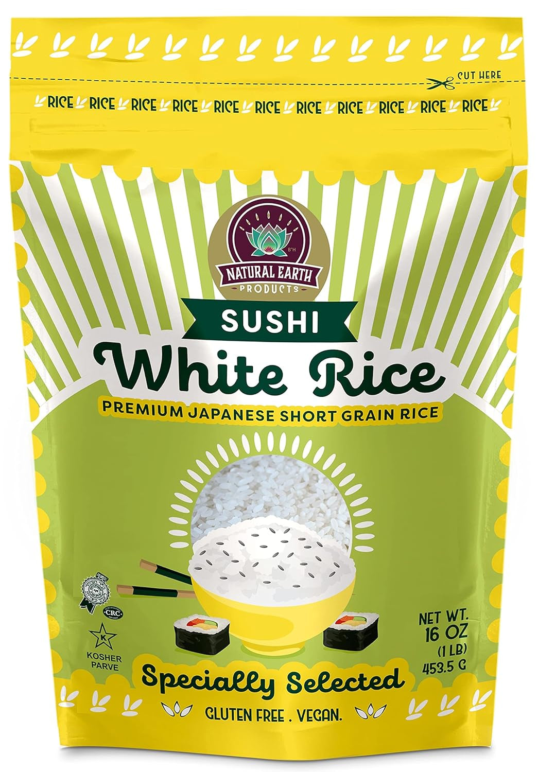 White Sushi Rice, Premium Japanese Short Grain Rice, Specially Selected, Kosher Certified, 16 Oz (Single)