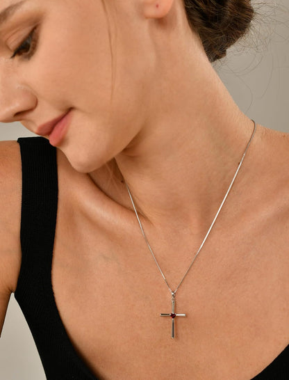 Women'S Cross Necklace 925 Sterling Silver Crucifix Pendant Heart Cut Birthstone Criss Jewelry