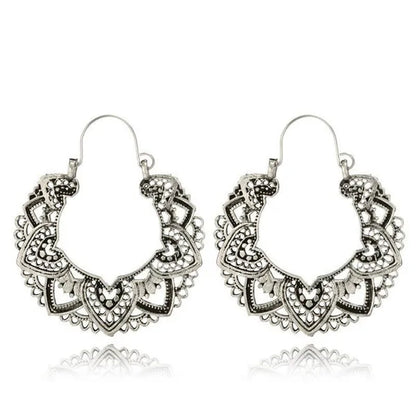 Vintage Fashion Ladies Boho 925 Silver Petal Heart Metal Totem Earrings Earrings Large Hoop Earrings Charm Bridal Wedding Engagement Earrings Anniversary Birthday Party Gift Jewelry 1 Pair