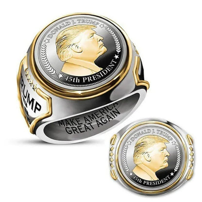 USA President Trump Statue Commemorative Coin Rings Trump Supporters Titanium Steel Jewelry Successfully Elected Souvenir Gift