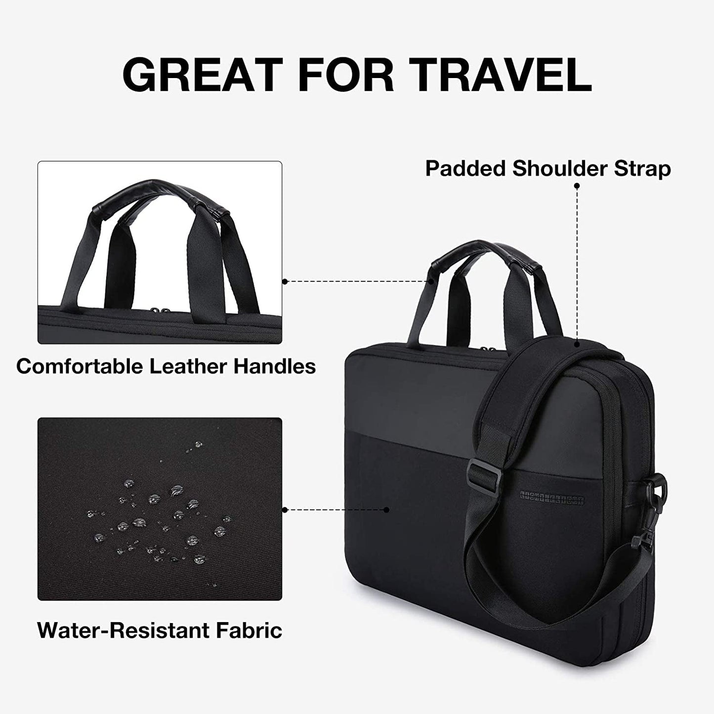 17.3 Inch Expandable Slim Laptop Briefcase for Business Travel, Water-Resistant Work Bag with Organizer Compartment, Black