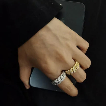 Fashion Gold Stainless Steel Hip Hop Jewelry Iced Out Diamond Thick Miami Cuban Link Chain Necklace Bracelet Watch Ring Jewelry Set