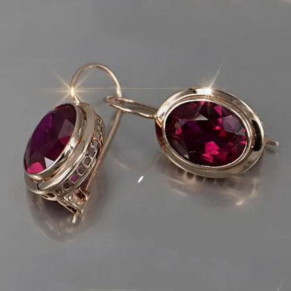 Earrings for Women Gold Ruby White Diamond Drop Lady Girls Engagement Wedding Bridal Fashion Jewelry Gift