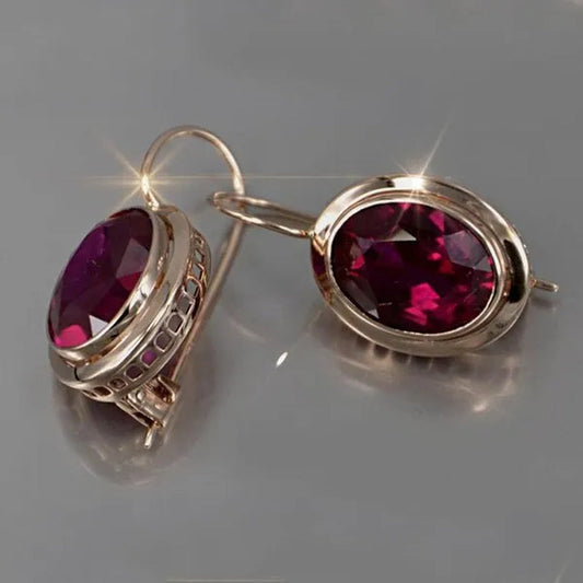 Earrings for Women Gold Ruby White Diamond Drop Lady Girls Engagement Wedding Bridal Fashion Jewelry Gift